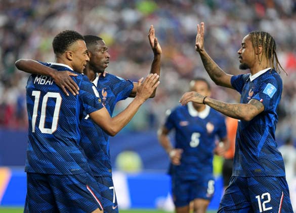 (260623) -- PHILADELPHIA, June 23, 2026 -- Ousmane Dembele (front C) of France celebrates scoring with his teammates during the group I match between France and Iraq at the 2026 FIFA World Cup, WM, Weltmeisterschaft, Fussball at Philadelphia Stadium in Philadelphia, the United States, June 22, 2026. ) (SP)U.S.-PHILADELPHIA-FOOTBALL-FIFA WORLD CUP-GROUP I-FRA VS IRQ LuixSiuxWai 