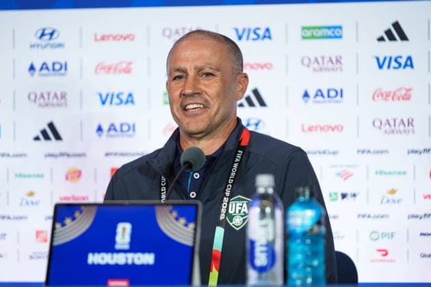 press conference, PK, Pressekonferenz ahead of Portugal v Uzbekistan - 2026 FIFA World Cup, WM, Weltmeisterschaft, Fussball HOUSTON, UNITED STATES - JUNE 22 : Football player Eldor Shomurodov (not seen) and head coach Fabio Cannavaro of Uzbekistan speak during a press conference ahead of their Group K second match against Portugal in the 2026 FIFA World Cup at Houston Stadium in Houston, Texas, United States on June 22, 2026. Hakan Akgun Anadolu Houston United States. Editorial use only. Please get in touch for any other usage.  Copyright: x2026xAnadoluxHakanxAkgunx