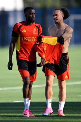 Belgian national football team - FIFA World Cup, WM, Weltmeisterschaft, Fussball 2026 - media activities 22 06 2026 RENTON, UNITED STATES OF AMERICA - JUNE 22 : Lukebakio Dodi forward of Belgium and Theate Arthur defender of Belgium pictured during a training session of the Belgian national football team during the FIFA World Cup 2026 on June 22, 2026 in Renton, United States of America, 22 06 2026 Renton United States of America  Copyright: xNicoxVereeckenx
