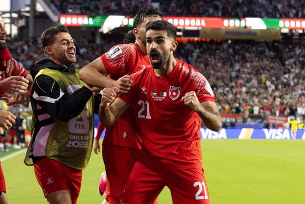 FIFA World Cup, WM, Weltmeisterschaft, Fussball 2026 - Group J - Jordan vs Algeria Jordan midfielder Nizar Al-Rashdan (C) celebrates his first-half goal during the 2026 FIFA World Cup group stage match between Jordan and Algeria at San Francisco Bay Area Stadium in Santa Clara, USA, 22 June 2026. Santa Clara United States  Copyright: xBENJAMINxFANJOYx