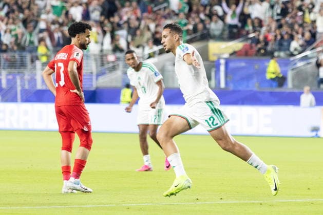 FIFA World Cup, WM, Weltmeisterschaft, Fussball 2026 - Group J - Jordan vs Algeria Algeria forward Nadhir Benbouali (R) celebrates scoring a goal during the FIFA World Cup 2026 group stage match Jordan against Algeria, at the San Francisco Bay Area Stadium in Santa Clara, USA, 22 June 2026. Santa Clara United States  Copyright: xBENJAMINxFANJOYx