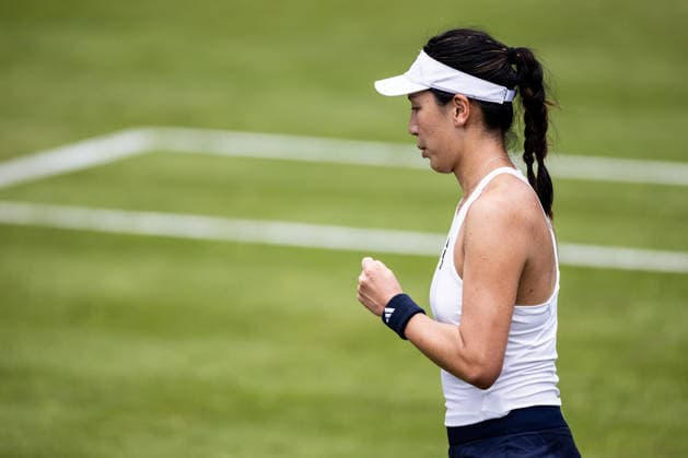 BAD HOMBURG, GERMANY - JUNE 23: Xinyu Wang (CHN) cheers during the Bad Homburg Open powered by Solarwatt Singles match between Xinyu Wang (CHN) vs Leylah Fernandez (CAN) at Kurpark Bad Homburg on June 23, 2026 in Bad Homburg, Germany. Hessen Germany Copyright: xSteffiexWunderlx