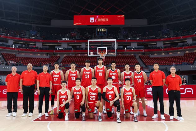HANGZHOU, CHINA - JUNE 23: Players of Team China pose for a team photo during a training session ahead of the 2026 men s basketball warm-up match between China and Netherlands on June 23, 2026 in Hangzhou, Zhejiang Province of China.  Copyright: xVCGx 111649957532