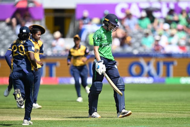 Sri Lanka Women v Ireland Women, ICC Women s T20 World Cup Wicket - Orla Prendergast of Ireland looks dejected as she walks back to the pavilion after being dismissed by Sugandika Dasanayaka of Sri Lanka during the ICC Women s T20 World Cup match between Sri Lanka Women and Ireland Women at the Seat Unique Stadium, Bristol, UK on 23 June 2026. Bristol Seat Unique Stadium Gloucestershire UK Editorial use only , Copyright: xGrahamxHuntx PSI-24399-0004