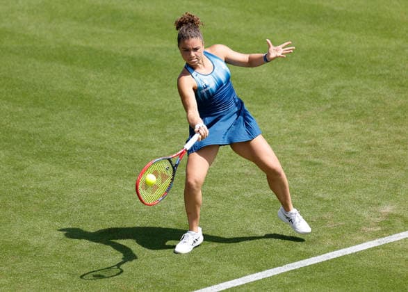 RECORD DATE NOT STATED 23rd June 2026; Devonshire Park Lawn Tennis Club, Eastbourne, East Sussex, England; Lexus Eastbourne Open Tennis, Day Three; Jasmine Paolini (ITA) plays a forehand shot against Tatjana Maria (GER) HongboxChen