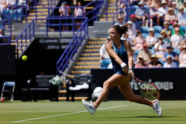 RECORD DATE NOT STATED 23rd June 2026; Devonshire Park Lawn Tennis Club, Eastbourne, East Sussex, England; Lexus Eastbourne Open Tennis, Day Three; Jasmine Paolini (ITA) plays a backhand shot against Tatjana Maria (GER) HongboxChen