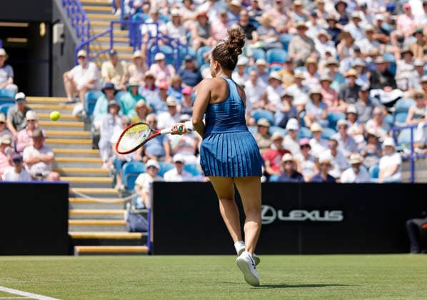 RECORD DATE NOT STATED 23rd June 2026; Devonshire Park Lawn Tennis Club, Eastbourne, East Sussex, England; Lexus Eastbourne Open Tennis, Day Three; Jasmine Paolini (ITA) plays a forrehand shot against Tatjana Maria (GER) HongboxChen