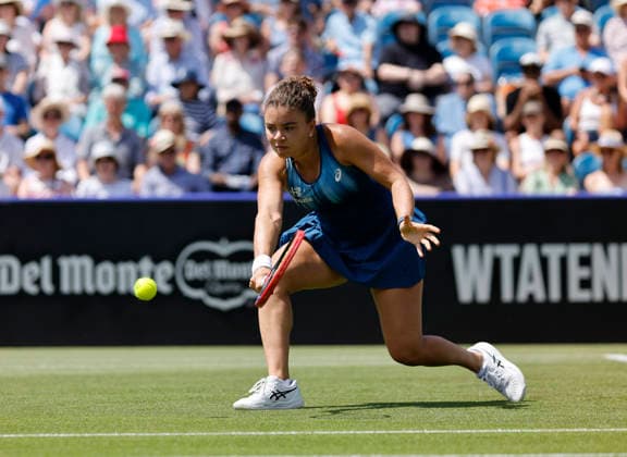 RECORD DATE NOT STATED 23rd June 2026; Devonshire Park Lawn Tennis Club, Eastbourne, East Sussex, England; Lexus Eastbourne Open Tennis, Day Three; Jasmine Paolini (ITA) plays a backhand shot against Tatjana Maria (GER) HongboxChen
