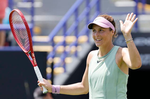 RECORD DATE NOT STATED 23rd June 2026; Devonshire Park Lawn Tennis Club, Eastbourne, East Sussex, England; Lexus Eastbourne Open Tennis, Day Three; Tatjana Maria (GER) celebrates after defeating Jasmine Paolini (ITA) HongboxChen