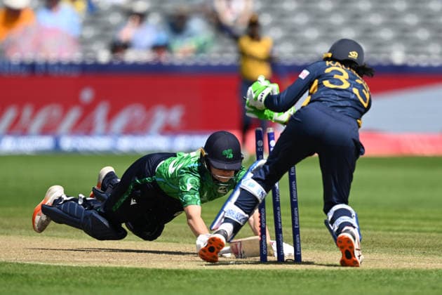 Sri Lanka Women v Ireland Women, ICC Women s T20 World Cup Gaby Lewis of Ireland dives to avoid being run out during the ICC Women s T20 World Cup match between Sri Lanka Women and Ireland Women at the Seat Unique Stadium, Bristol, UK on 23 June 2026. Bristol Seat Unique Stadium Gloucestershire UK Editorial use only , Copyright: xGrahamxHuntx PSI-24399-0019