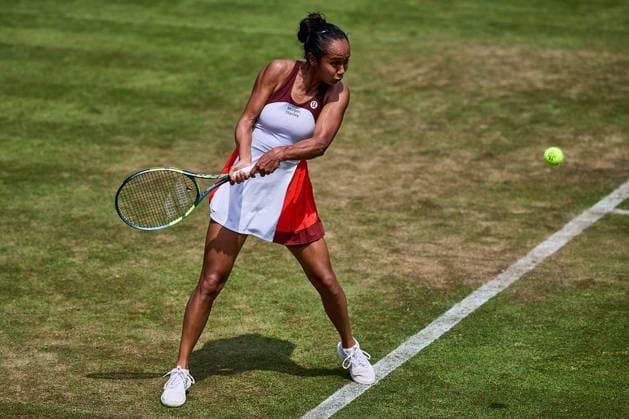 June 23, 2026, Bad Homburg, Hessen, Germany: Leylah Fernandez of Canada returns with backhand to Xinyu Wang of China during the BAD HOMBURG OPEN powered by SOLARWATTT- WTA500 - Womens Tennis, 23.6.2026 in Bad Homburg (Tennis-Club Bad Homburg), Germany - Photo: Tennis 2026: Bad Hombug Open - WTA500: WANG 6:3 6:4 FERNANDEZ  - ZUMAs343 20260623_zsp_s343_068 Copyright: xMathiasxSchulzx