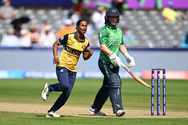 Sri Lanka Women v Ireland Women, ICC Women s T20 World Cup Wicket - Nilakshika Silva of Sri Lanka celebrates taking the wicket of Leah Paul of Ireland during the ICC Women s T20 World Cup match between Sri Lanka Women and Ireland Women at the Seat Unique Stadium, Bristol, UK on 23 June 2026. Bristol Seat Unique Stadium Gloucestershire UK Editorial use only , Copyright: xGrahamxHuntx PSI-24399-0038