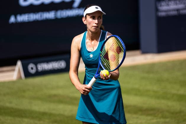 BAD HOMBURG, GERMANY - JUNE 23: Elise Mertens (BEL) during the Bad Homburg Open powered by Solarwatt Singles match between Naomi Osaka (JPN) vs Elise Mertens (BEL) at Kurpark Bad Homburg on June 23, 2026 in Bad Homburg, Germany. Hessen Germany Copyright: xSteffiexWunderlx