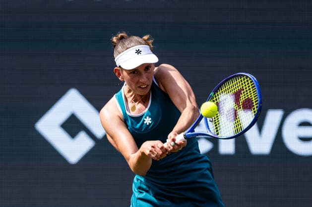 BAD HOMBURG, GERMANY - JUNE 23: Elise Mertens (BEL) during the Bad Homburg Open powered by Solarwatt Singles match between Naomi Osaka (JPN) vs Elise Mertens (BEL) at Kurpark Bad Homburg on June 23, 2026 in Bad Homburg, Germany. Hessen Germany Copyright: xSteffiexWunderlx