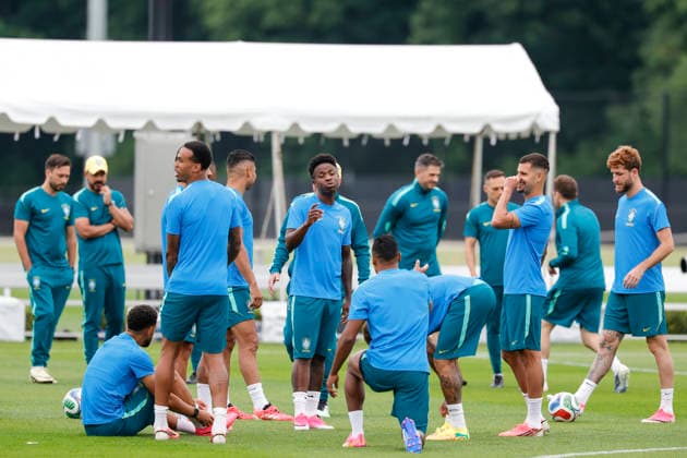Players of Brazil react during a training session at center Columbia Park in Morristown, New Jersey, US, on 22 June 2026. Brazil national team, Nationalteam Training in New Jersey !ACHTUNG: NUR REDAKTIONELLE NUTZUNG!  Copyright: xSebastiaoxMoreirax GRAF4116 20260623-55020683857_1