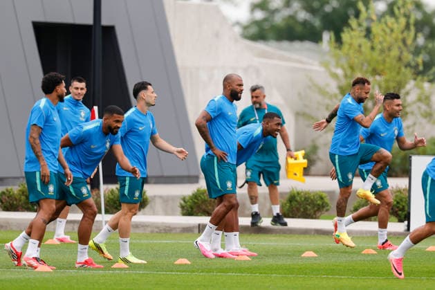 Players of Brazil react during a training session at center Columbia Park in Morristown, New Jersey, US, on 22 June 2026. Brazil national team, Nationalteam Training in New Jersey !ACHTUNG: NUR REDAKTIONELLE NUTZUNG!  Copyright: xSebastiaoxMoreirax GRAF4123 20260623-55020683875_1