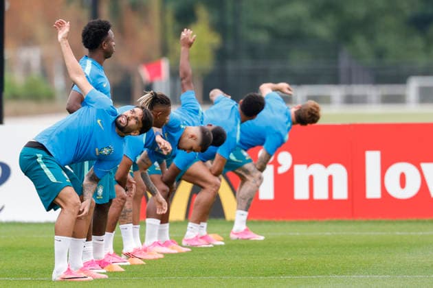 Players of Brazil react during a training session at center Columbia Park in Morristown, New Jersey, US, on 22 June 2026. Brazil national team, Nationalteam Training in New Jersey !ACHTUNG: NUR REDAKTIONELLE NUTZUNG!  Copyright: xSebastiaoxMoreirax GRAF4119 0859828418st