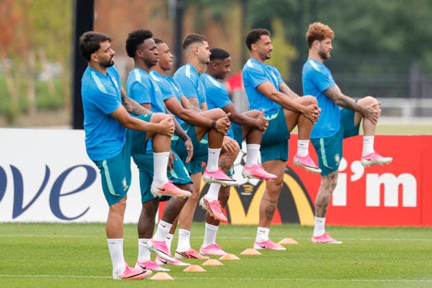 Players of Brazil react during a training session at center Columbia Park in Morristown, New Jersey, US, on 22 June 2026. Brazil national team, Nationalteam Training in New Jersey !ACHTUNG: NUR REDAKTIONELLE NUTZUNG!  Copyright: xSebastiaoxMoreirax GRAF4120 0859828419st