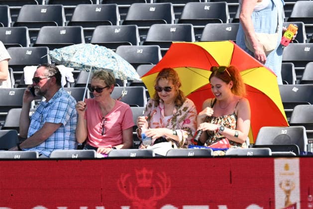 Sri Lanka Women v Ireland Women, ICC Women s T20 World Cup Spectators sheltering under umbrellas from the scorching hot sunshine during heatwave conditions during the ICC Women s T20 World Cup match between Sri Lanka Women and Ireland Women at the Seat Unique Stadium, Bristol, UK on 23 June 2026. Bristol Seat Unique Stadium Gloucestershire UK Editorial use only , Copyright: xGrahamxHuntx PSI-24399-0045