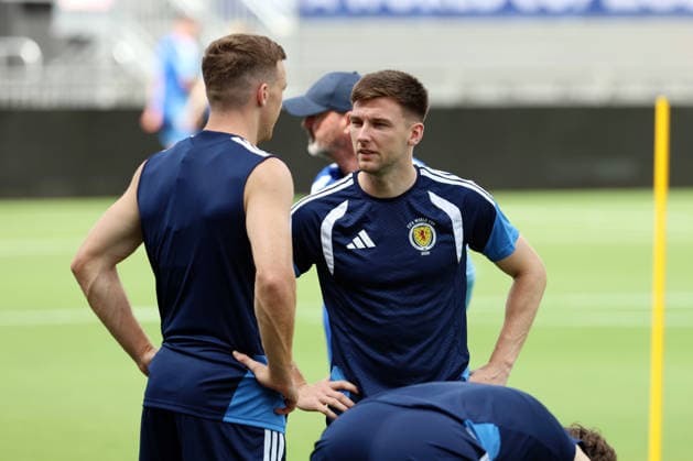 Kieran Tierney of Scotland during a training session Scotland Training, 2026 FIFA World Cup, WM, Weltmeisterschaft, Fussball Football, Inter Miami Stadium, Miami, Florida, USA - 23 Jun 2026Miami Inter Miami Stadium Florida (FL) United States of America EDITORIAL USE ONLY No use with unauthorised audio, video, data, fixture lists, club league logos or live services. Online in-match use limited to 120 images, no video emulation. No use in betting, games or single club league player publications.  Copyright: xChrisxArjoon Shutterstockx 16956018o