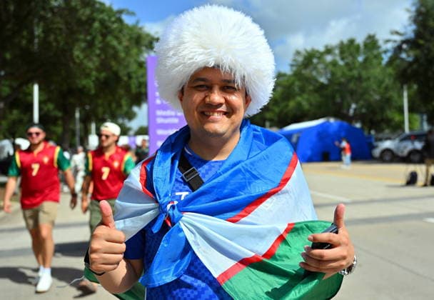 FIFA World Cup, WM, Weltmeisterschaft, Fussball 2026 - Group K - Portugal vs Uzbekistan Soccer fan of Uzbekistan poses prior to the FIFA World Cup 2026 group stage match Portugal against Uzbekistan, in Houston, USA, 23 June 2026. HOUSTON United States  Copyright: xSAMxWASSONx