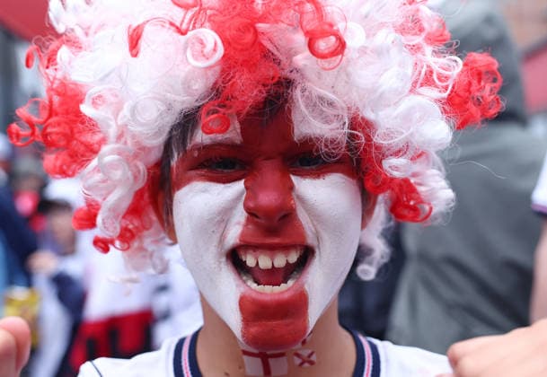Foxborough, USA, 23rd June 2026. England fans gather before the England vs Ghana FIFA World Cup, WM, Weltmeisterschaft, Fussball match at Gillette Stadium, Foxborough. Picture credit should read: Paul Terry Sportimage EDITORIAL USE ONLY. No use with unauthorised audio, video, data, fixture lists, club league logos or live services. Online in-match use limited to 120 images, no video emulation. No use in betting, games or single club league player publications. SPI_013_PT_Eng_Ghana SPI-4840-0013