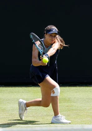 RECORD DATE NOT STATED 23rd June 2026; Devonshire Park Lawn Tennis Club, Eastbourne, East Sussex, England; Lexus Eastbourne Open Tennis, Day Three; Zeynep Sonmez (TUR) plays a backhand shot against Harriet Dart (GBR) HongboxChen