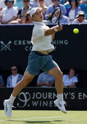RECORD DATE NOT STATED 23rd June 2026; Devonshire Park Lawn Tennis Club, Eastbourne, East Sussex, England; Lexus Eastbourne Open Tennis, Day Three; Arthur Fery (GBR) plays a forehand shot against Roman Andres Burruchaga (ARG) HongboxChen