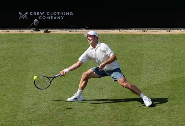 RECORD DATE NOT STATED 23rd June 2026; Devonshire Park Lawn Tennis Club, Eastbourne, East Sussex, England; Lexus Eastbourne Open Tennis, Day Three; Arthur Fery (GBR) plays a forehand shot against Roman Andres Burruchaga (ARG) HongboxChen