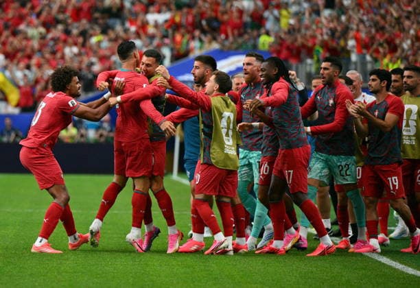FIFA World Cup, WM, Weltmeisterschaft, Fussball 2026 - Group K - Portugal vs Uzbekistan Cristiano Ronaldo of Portugal (2L) celebrates scoring the 1-0 with teammates during the FIFA World Cup 2026 group stage match Portugal against Uzbekistan, in Houston, USA, 23 June 2026. HOUSTON United States  Copyright: xSAMxWASSONx