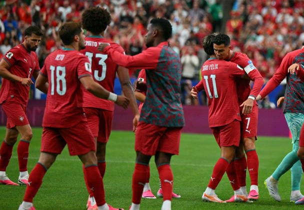 FIFA World Cup, WM, Weltmeisterschaft, Fussball 2026 - Group K - Portugal vs Uzbekistan Cristiano Ronaldo of Portugal (R) celebrates scoring the 1-0 with teammates during the FIFA World Cup 2026 group stage match Portugal against Uzbekistan, in Houston, USA, 23 June 2026. HOUSTON United States  Copyright: xSAMxWASSONx