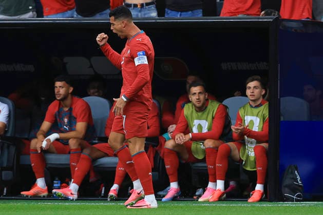 Cristiano Ronaldo of Portugal celebrates after scoring the 1-0 during the Group K soccer match between Portugal and Uzbekistan at the 2026 FIFA World Cup, WM, Weltmeisterschaft, Fussball 2026 group stage match at the Houston stadium, United States, 23 June 2026. FIFA World Cup 2026 - Group K - Portugal vs Uzbekistan !ACHTUNG: NUR REDAKTIONELLE NUTZUNG!  Copyright: xCarlosxRamirezx GRAF4316 20260623-55020685539_1