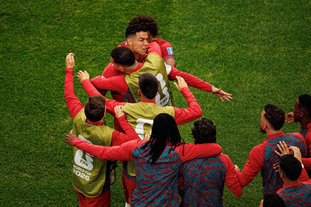 Cristiano Ronaldo and players of Portugal seen celebrating after scoring goal during FIFA World Cup, WM, Weltmeisterschaft, Fussball 2026 game between national teams of Portugal and Uzbekistan (Grzegorz Wajda Ball Raw Images) Houston Houston Stadium USA Copyright: xGrzegorzxWajdax grzegorzwajda_portugal_uzbekistan_2526_2-21