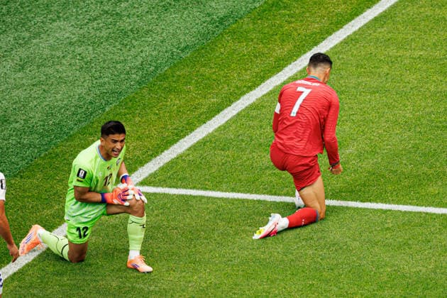 Abduvokhid Nematov and Cristiano Ronaldo seen during FIFA World Cup, WM, Weltmeisterschaft, Fussball 2026 game between national teams of Portugal and Uzbekistan (Grzegorz Wajda Ball Raw Images) Houston Houston Stadium USA Copyright: xGrzegorzxWajdax grzegorzwajda_portugal_uzbekistan_2526_3-15
