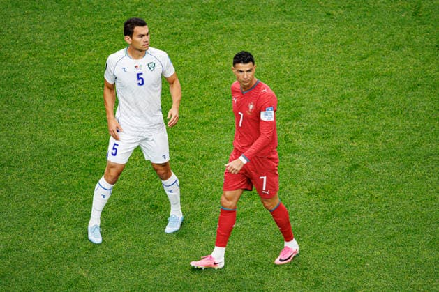 Rustam Ashurmatov and Cristiano Ronaldo seen during FIFA World Cup, WM, Weltmeisterschaft, Fussball 2026 game between national teams of Portugal and Uzbekistan (Grzegorz Wajda Ball Raw Images) Houston Houston Stadium USA Copyright: xGrzegorzxWajdax grzegorzwajda_portugal_uzbekistan_2526_3-3