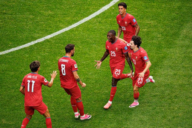 Players of Portugal seen celebrating after goal from Nuno Mendes during FIFA World Cup, WM, Weltmeisterschaft, Fussball 2026 game between national teams of Portugal and Uzbekistan (Grzegorz Wajda Ball Raw Images) Houston Houston Stadium USA Copyright: xGrzegorzxWajdax grzegorzwajda_portugal_uzbekistan_2526_4-14