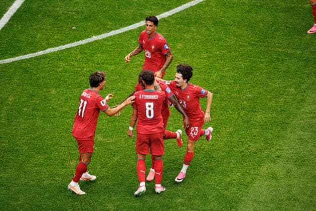 Players of Portugal seen celebrating after goal from Nuno Mendes during FIFA World Cup, WM, Weltmeisterschaft, Fussball 2026 game between national teams of Portugal and Uzbekistan (Grzegorz Wajda Ball Raw Images) Houston Houston Stadium USA Copyright: xGrzegorzxWajdax grzegorzwajda_portugal_uzbekistan_2526_4-15