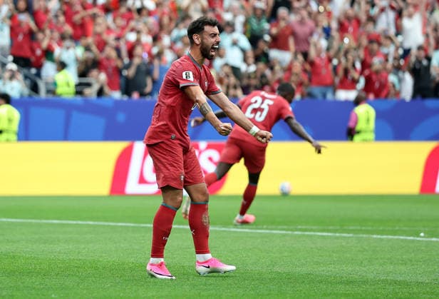 (260624) -- HOUSTON, June 24, 2026 -- Bruno Fernandes of Portugal celebrates during the group K match between Portugal and Uzbekistan at the 2026 FIFA World Cup, WM, Weltmeisterschaft, Fussball at Houston Stadium in Houston, the United States, June 23, 2026. ) (SP)U.S.-HOUSTON-FOOTBALL-FIFA WORLD CUP-GROUP K-POR VS UZB LixMing 