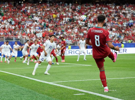 (260624) -- HOUSTON, June 24, 2026 -- Bruno Fernandes (front) of Portugal shoots during the group K match between Portugal and Uzbekistan at the 2026 FIFA World Cup, WM, Weltmeisterschaft, Fussball at Houston Stadium in Houston, the United States, June 23, 2026. ) (SP)U.S.-HOUSTON-FOOTBALL-FIFA WORLD CUP-GROUP K-POR VS UZB LixMing 