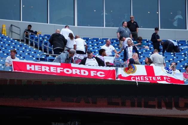 EFL club flags amongst the England fans England v Ghana, 2026 FIFA World Cup, WM, Weltmeisterschaft, Fussball Group L, Football, Boston Stadium, Foxborough, Massachusetts, USA - 23 Jun 2026Foxborough Boston Stadium Massachusetts (MA) United States of America EDITORIAL USE ONLY No use with unauthorised audio, video, data, fixture lists, club league logos or live services. Online in-match use limited to 120 images, no video emulation. No use in betting, games or single club league player publications.  Copyright: xJavierxGarcia Shutterstockx 16956021g