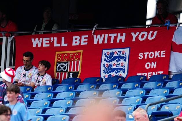 EFL club flags amongst the England fans England v Ghana, 2026 FIFA World Cup, WM, Weltmeisterschaft, Fussball Group L, Football, Boston Stadium, Foxborough, Massachusetts, USA - 23 Jun 2026Foxborough Boston Stadium Massachusetts (MA) United States of America EDITORIAL USE ONLY No use with unauthorised audio, video, data, fixture lists, club league logos or live services. Online in-match use limited to 120 images, no video emulation. No use in betting, games or single club league player publications.  Copyright: xJavierxGarcia Shutterstockx 16956021y