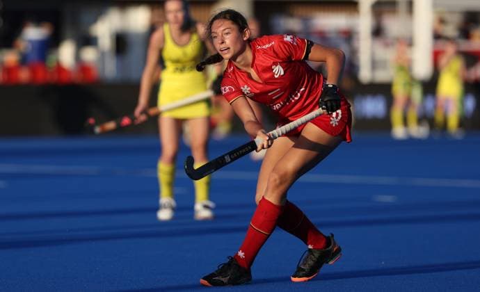 Belgium s Perrine de Clerck pictured in action during a hockey game between Belgian national team, Nationalteam Red Panthers and Australia, Tuesday 23 June 2026 in Wavre, match 13 16 in the group stage of the women s FIH Pro League competition. VIRGINIExLEFOUR  x179006757x