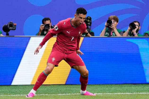 June 23, 2026, Houston, Texas, United States: Cristiano Ronaldo of Portugal celebrates after scoring his team s third goal during the FIFA World Cup, WM, Weltmeisterschaft, Fussball 2026 Group K match between Portugal and Uzbekistan at Houston Stadium on June 23, 2026 in Houston, Texas. Portugal V Uzbekistan: Group K - FIFA World Cup 2026  - ZUMAa181 20260623_zaa_a181_045 Copyright: xJosexBretonx