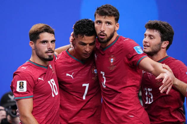 June 23, 2026, Houston, Texas, United States: Cristiano Ronaldo of Portugal celebrates after scoring his team s third goal with teammates during the FIFA World Cup, WM, Weltmeisterschaft, Fussball 2026 Group K match between Portugal and Uzbekistan at Houston Stadium on June 23, 2026 in Houston, Texas. Portugal V Uzbekistan: Group K - FIFA World Cup 2026  - ZUMAa181 20260623_zaa_a181_046 Copyright: xJosexBretonx