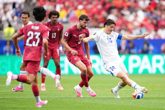Portugal v Uzbekistan: Group K - FIFA World Cup, WM, Weltmeisterschaft, Fussball 2026 Eldor Shomurodov of Uzbekistan controls the ball during the FIFA World Cup 2026 Group K match between Portugal and Uzbekistan at Houston Stadium on June 23, 2026 in Houston, Texas. Houston TX United States  Copyright: xJosexBretonx originalFilename:bretonhernandez-portugal260623_npquq.jpg