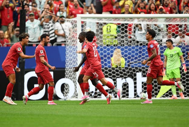 (260624) -- HOUSTON, June 24, 2026 -- Players of Portugal celebrate scoring during the group K match between Portugal and Uzbekistan at the 2026 FIFA World Cup, WM, Weltmeisterschaft, Fussball at Houston Stadium in Houston, the United States, June 23, 2026. ) (SP)U.S.-HOUSTON-FOOTBALL-FIFA WORLD CUP-GROUP K-POR VS UZB XiaoxYijiu 