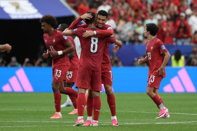 Portuguese striker Cristiano Ronaldo (C-R) celebrates a goal during the Group K soccer match between Portugal and Uzbekistan at the 2026 FIFA World Cup, WM, Weltmeisterschaft, Fussball 2026 group stage match at the Houston stadium, United States, 23 June 2026. FIFA World Cup 2026 - Group K - Portugal vs Uzbekistan !ACHTUNG: NUR REDAKTIONELLE NUTZUNG!  Copyright: xKennethxFernandezx GRAF4400 0859845198st