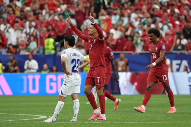 Portuguese striker Cristiano Ronaldo (C) celebrates a goal during the Group K soccer match between Portugal and Uzbekistan at the 2026 FIFA World Cup, WM, Weltmeisterschaft, Fussball 2026 group stage match at the Houston stadium, United States, 23 June 2026. FIFA World Cup 2026 - Group K - Portugal vs Uzbekistan !ACHTUNG: NUR REDAKTIONELLE NUTZUNG!  Copyright: xKennethxFernandezx GRAF4398 0859845201st