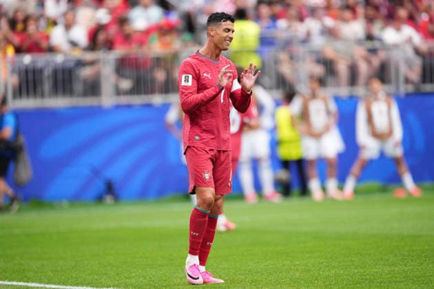 June 23, 2026, Houston, Texas, United States: Cristiano Ronaldo of Portugal reacts during the FIFA World Cup, WM, Weltmeisterschaft, Fussball 2026 Group K match between Portugal and Uzbekistan at Houston Stadium on June 23, 2026 in Houston, Texas. Portugal V Uzbekistan: Group K - FIFA World Cup 2026  - ZUMAa181 20260623_zaa_a181_051 Copyright: xJosexBretonx