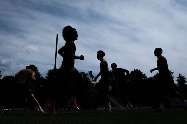 June 23, 2026, Vancouver, Bc, CANADA: Canada s Jayden Nelson, front left, runs a drill during a FIFA World Cup, WM, Weltmeisterschaft, Fussball training session in Vancouver on Tuesday, June 23, 2026. Canada News - June 23, 2026  - ZUMAc35_ 20260623_zaf_c35_046 Copyright: xEthanxCairnsx